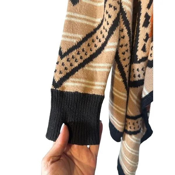 Blu Pepper Brown Peach Multi Color Aztec Mixed Print Knit Cardigan Women Sz M - Image 5