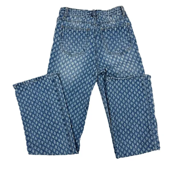 Jaded London - Distressed & Faded Wide Leg Denim Jeans in Blue & White - Image 5
