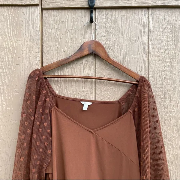 Cato Womens Shirt Blouse Brown Floral Mesh Long Sleeve V Neck Plus Size 22/24 - Image 4