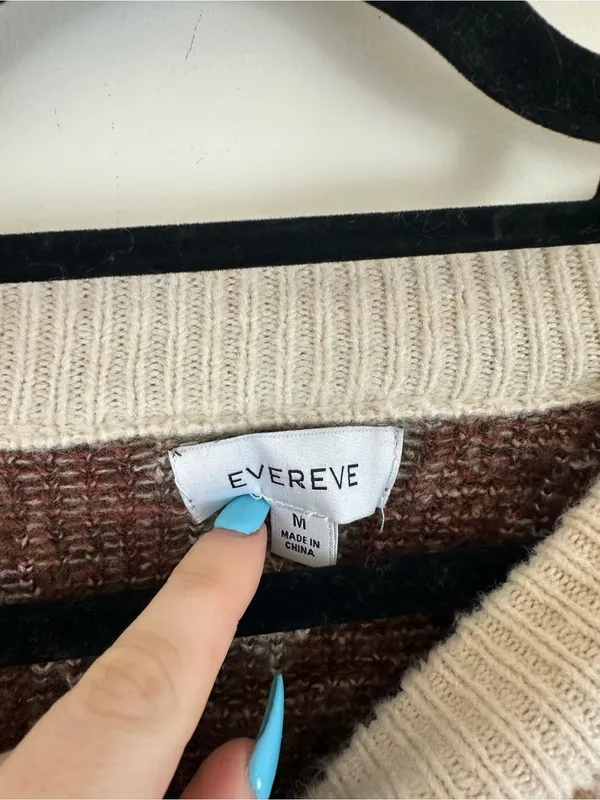 Evereve Cozy Chevron Striped Crewneck Sweater Cream with Brown & Burgundy Medium - Image 3