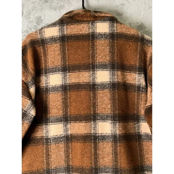 BlankNYC Evereve Wanderer Plaid Cocoon Coat Brown Oversized Shacket Large New - Image 5