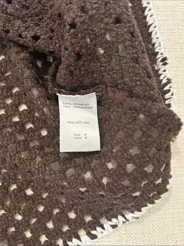 Elan Crochet Button-Up Cover-Up TOP, Brown/White, Size Medium, NWT - Image 8