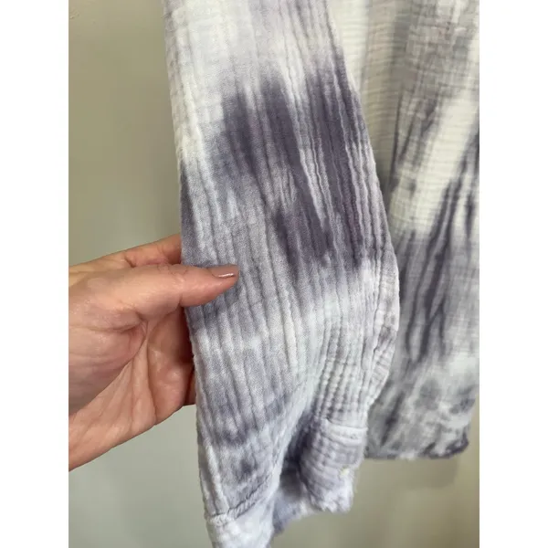 Aerie Blue Gray Tie Dye Button Front‎ Cotton Oversized Shirt Size M - Image 6