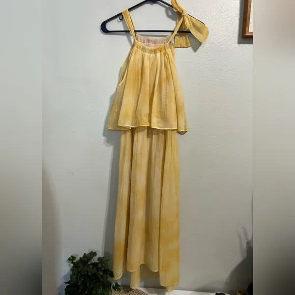 Even Vintage Yellow Tie-Dye Maxi Dress - Size XS - Boho Halter. - Image 2