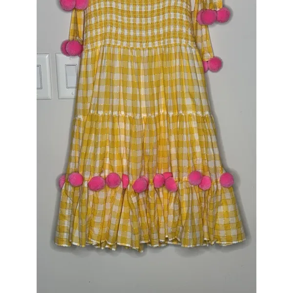 Sundress Pippa Dress Women's M/Large Yellow Gingham Check Pom Pom Boho Revolve - Image 5