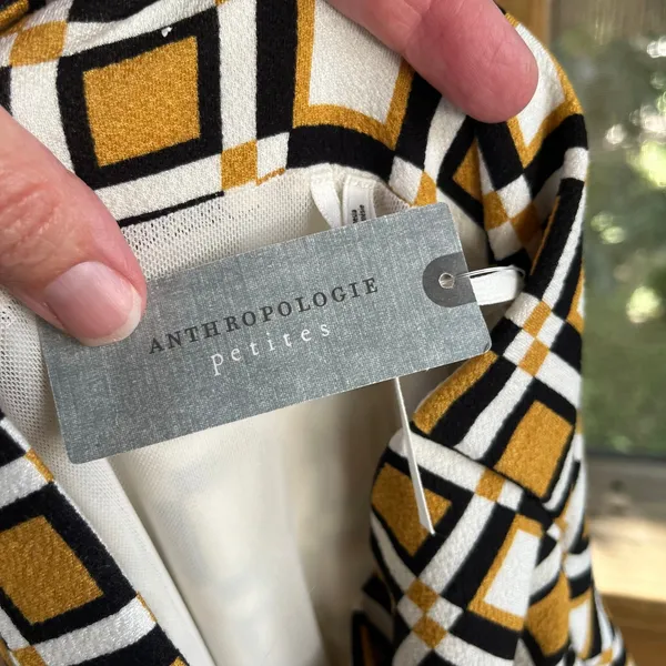 Anthropologie Maya Ruched Cowl Neck Dress Yellow Geometric Print Size MP. NEW! - Image 9