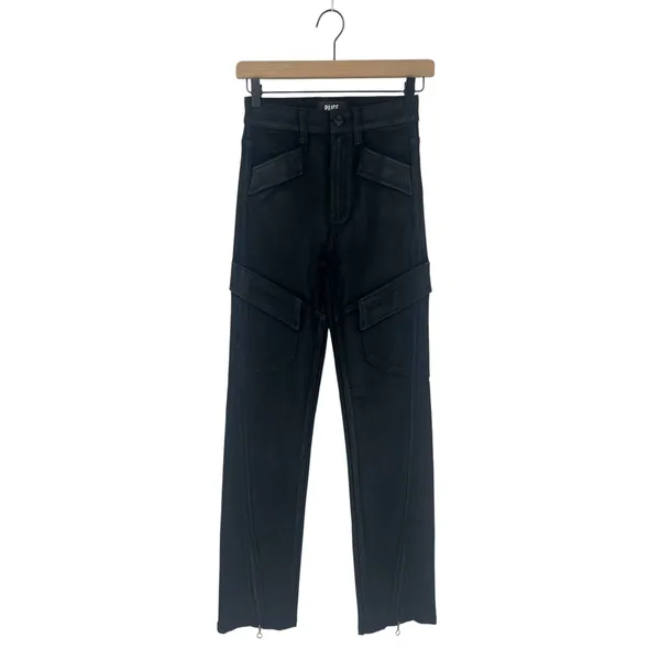 PAIGE Stella Black Coated Cargo Straight Leg Pants Size‎ 23 - Image 2