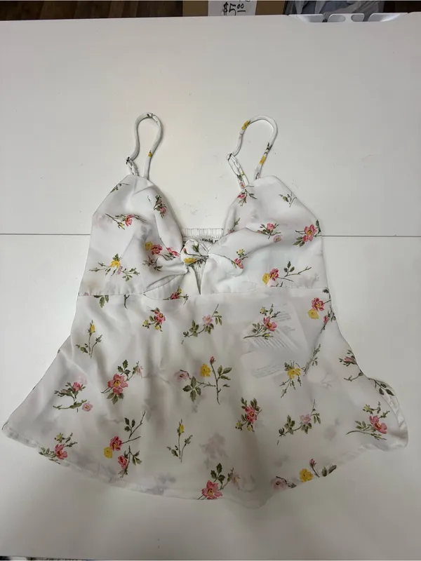 Abercrombie & Fitch White Floral Tie-Front Cami size XS - Image 5