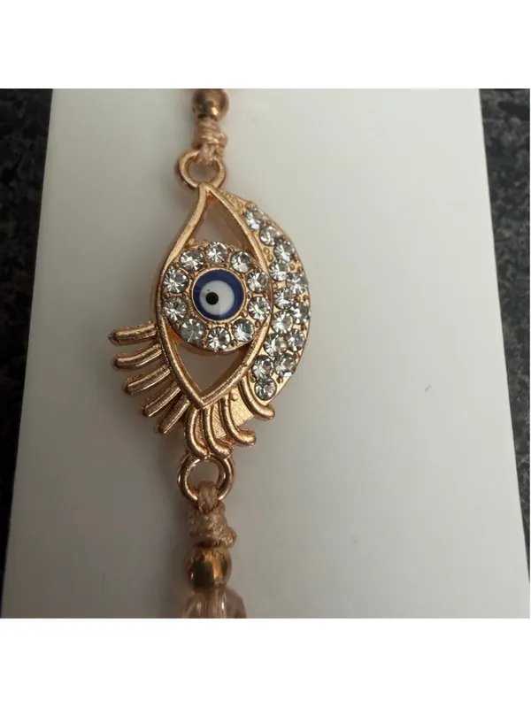 Women's Evil Eye Bracelet One Size Gold and Beige - Image 6