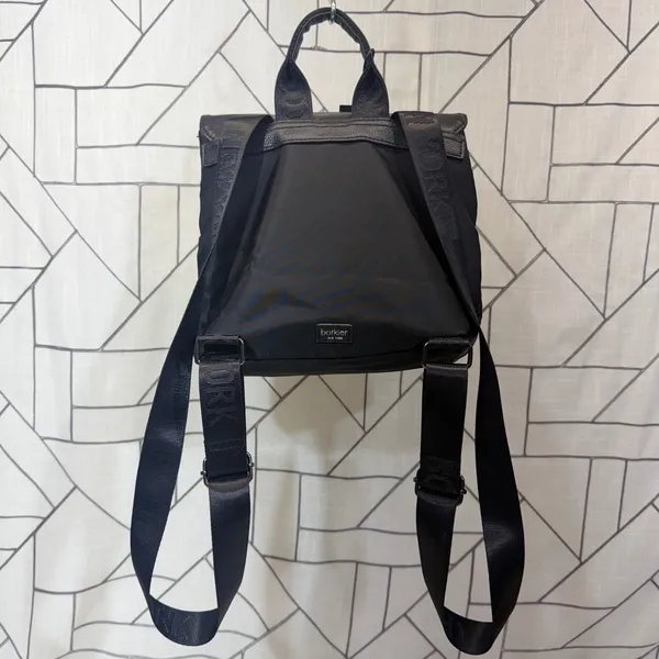Botkier Backpack‎ Small Black Nylon Leather Trim Logo Straps Zipper Pockets - Image 2