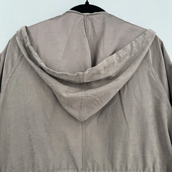 Becool Hooded Utility Jacket Womens Large Taupe Draped Open Front Drawstring - Image 4