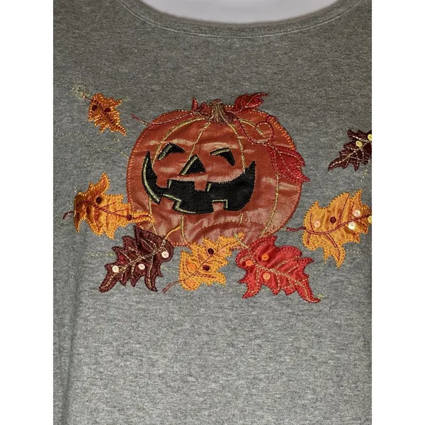 White Stag Women's Halloween T Shirt Black Long Sleeve Pumpkins Size XL - Image 2