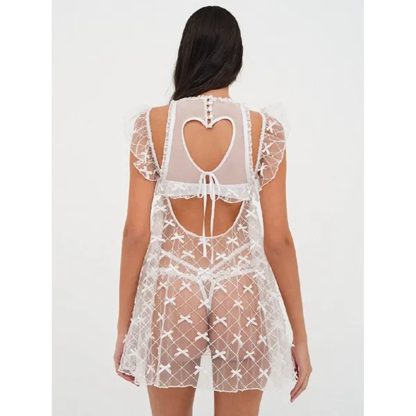 NWT FOR LOVE & LEMONS Fiorella White Bow Sheer Slip Dress Bridal Romantic Sz M - Image 3