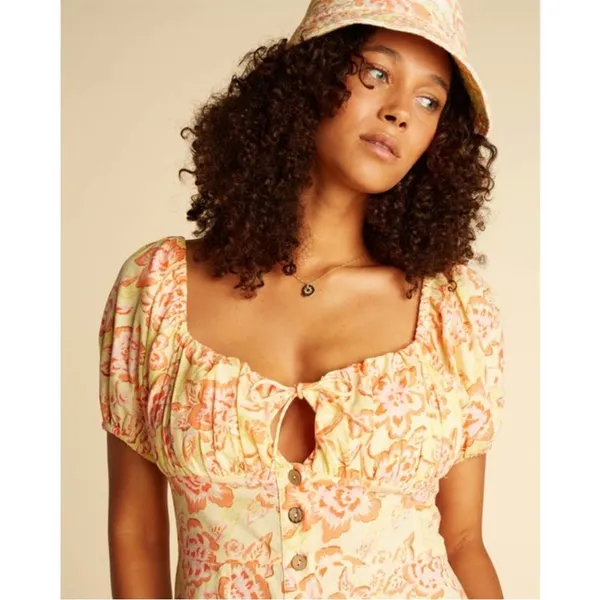 NWT Billabong x Wrangler Women's Mini Dress Yellow Orange Far &‎ Away Floral med - Image 3