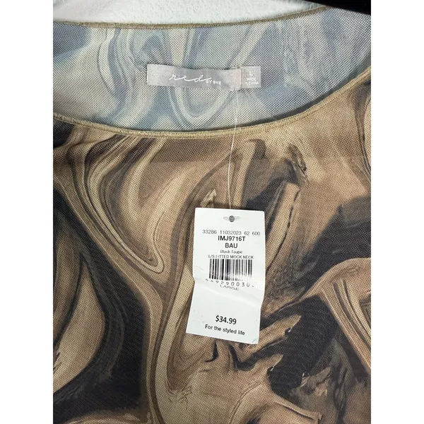 Red by BKE Marble Print Mesh Top Black Taupe Sheer Size Large NEW with Tags - Image 5