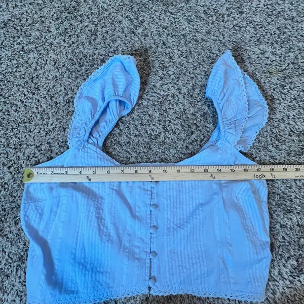 Aerie Light Blue Ruffle Strap Button Front Smocked Back Cotton Crop Top XL NEW‎ - Image 5
