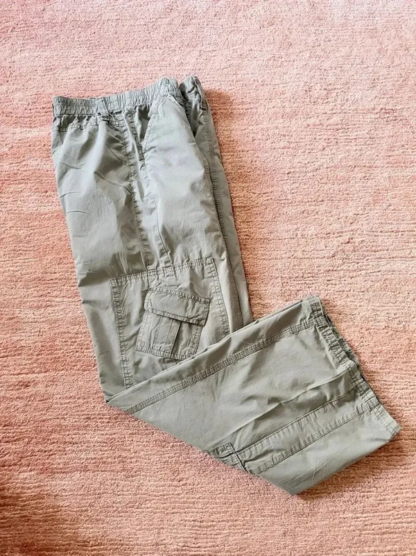 Y2K Cargo Olive Green High Rise Wide Leg Cotton Utility Pants S - Image 11