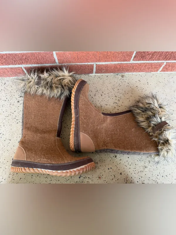 SOREL Cozy Joan felt furry boots tan/brown‎ womens size 8 - Image 5