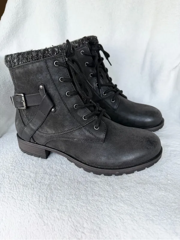 Crown Vintage Racine Combat Boots Womens Size 9.5M Black Side Zip Buckle Strap - Image 7