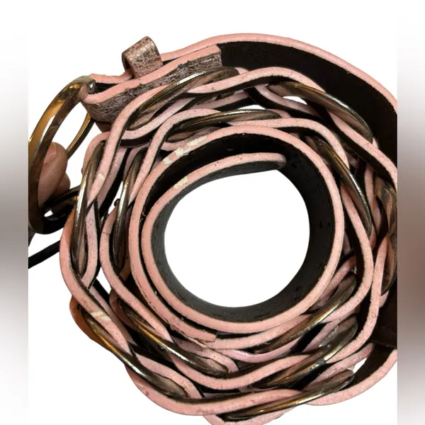 NWT Sparkling Pink Faux Leather Braided Belt Interlocking Silver Circles 42.5” - Image 5