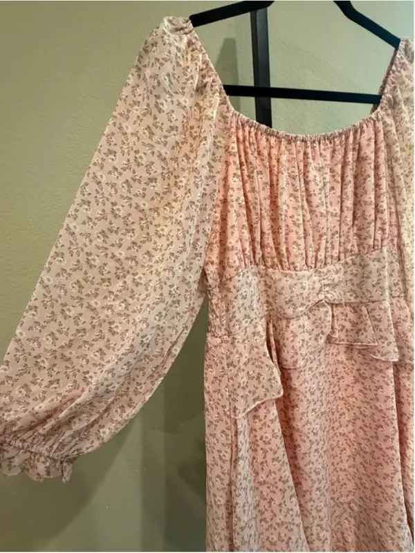 Umgee Chiffon Floral Print Tiered Mini Dress in Pink Size M - Image 4