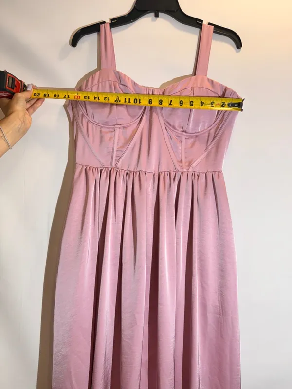 Aureta Showstopper Lilac Satin Corset Sweetheart Strappy Midi Dress Size L - Image 6