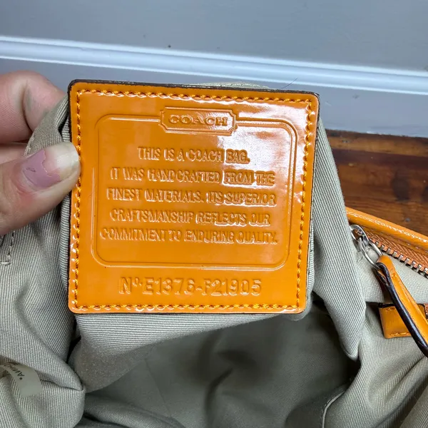 Coach Khaki Signature Crossbody with Orange Trim - Image 9