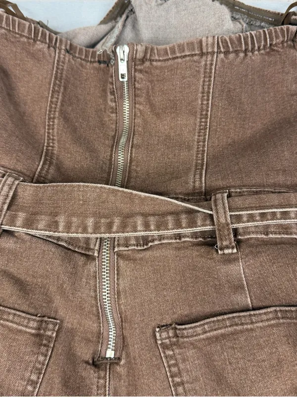 Fourteen Twelve Strapless Cargo Jumpsuit M Brown Belted Wide Leg Utility Y2K - Image 5