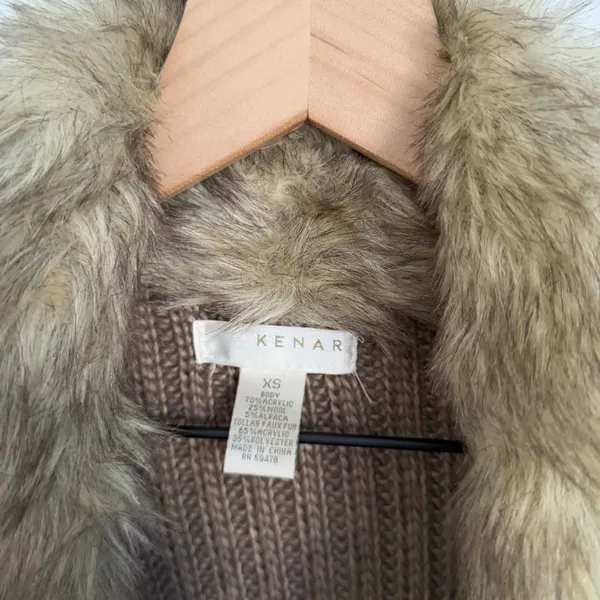 Kenar 2000s Y2K XS Brown Rib Open Long Cardigan Faux Fur Wool Alpaca Phoebe Twilight - Image 3