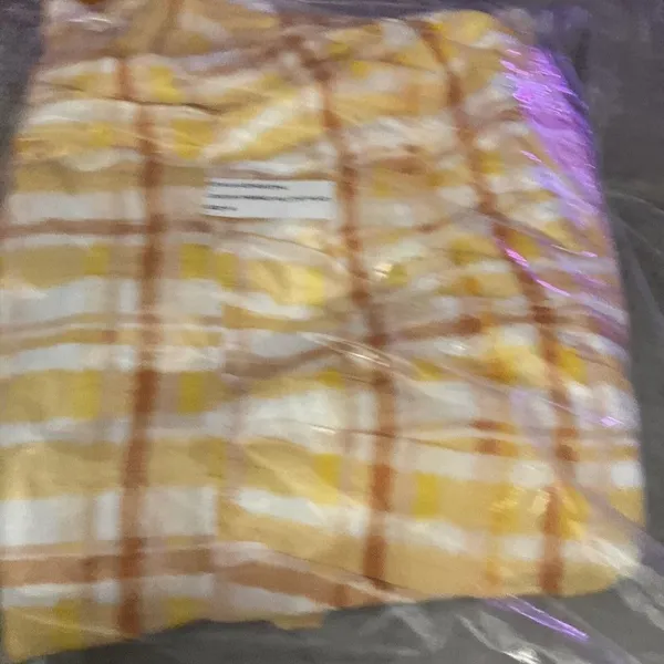 astr the label Ilana Dress Yellow Plaid M Open back Boho Puff Sleeve Pockets - Image 4