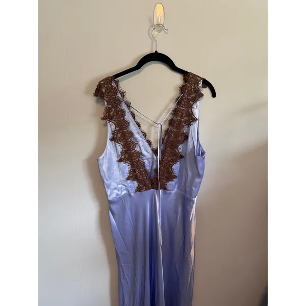 Anthropologie Lace V-Neck Slip Midi Dress Blue and Brown sz Large - Image 6