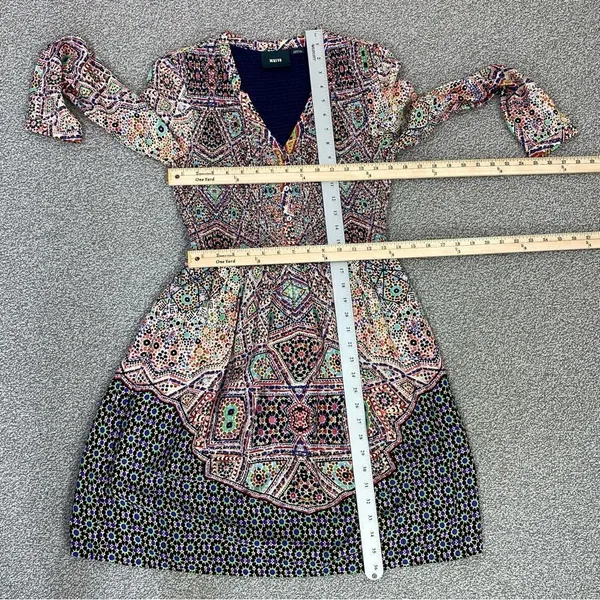 Maeve Anthropologie‎ Tiled Amethyst Dress XS Smocked Long Sleeve Boho Mosaic - Image 12