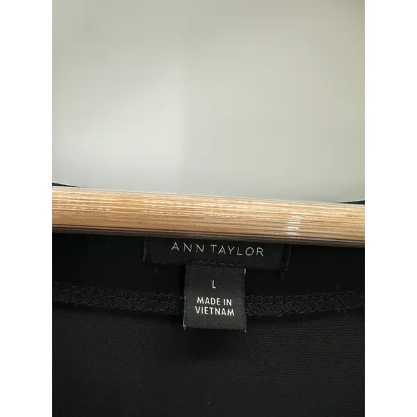 Ann Taylor Blouse Women Large Black Round Neck Puff Long Sleeve Stretch Career - Image 6