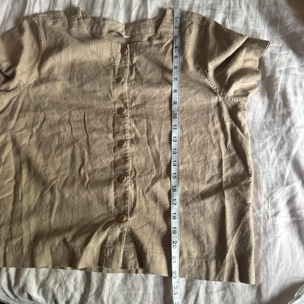 Christopher & Banks Linen Blend Blouse M Taupe Button Front Coastal Minimalist - Image 7