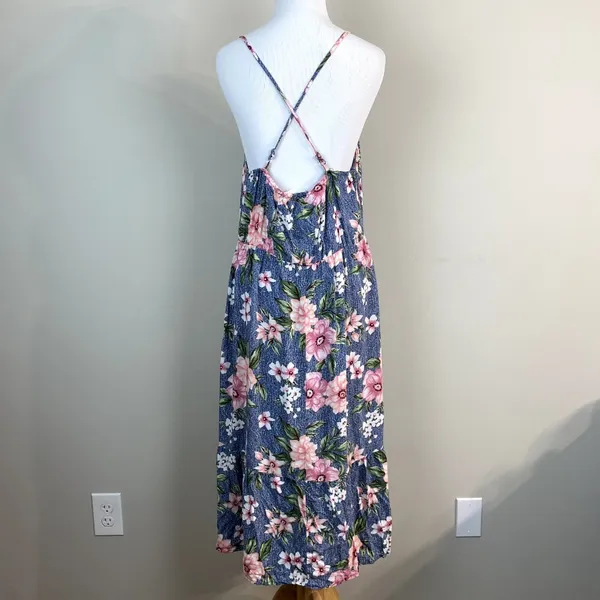 Hiatus Dress Womens XL Blue Pink‎ Floral Midi Strappy Open Back Casual Summer - Image 6