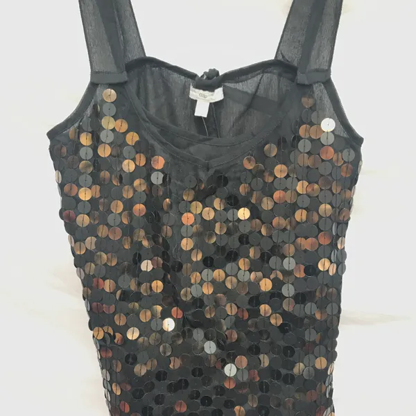 NWT XS Tank Top Blouse Black Women’s Bow Sequins Shirt - Image 5