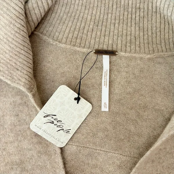 NWT!! FREE PEOPLE Eloura Cashmere‎ Henley Sweater Solid Light Brown Tan X-Large - Image 11