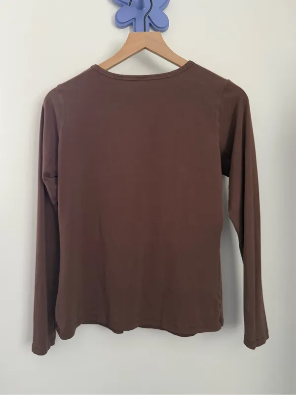 Skims XL Vintage Long Sleeve Henley Coca Brown Crew Minimal Fall Forest - Image 6