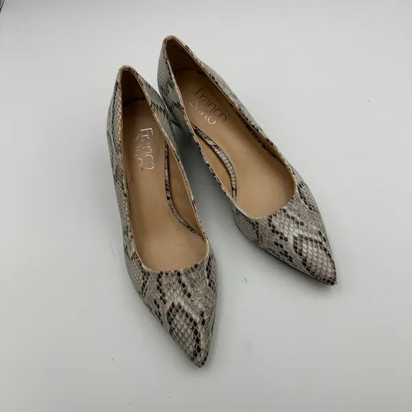 Franco Sarto Snakeskin Pointed Toe Block Heel‎ Pumps Women's 6M Beige Neutral - Image 5