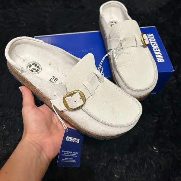 BIRKENSTOCK Buckley white leather mules clogs slip on shoes new - Image 8
