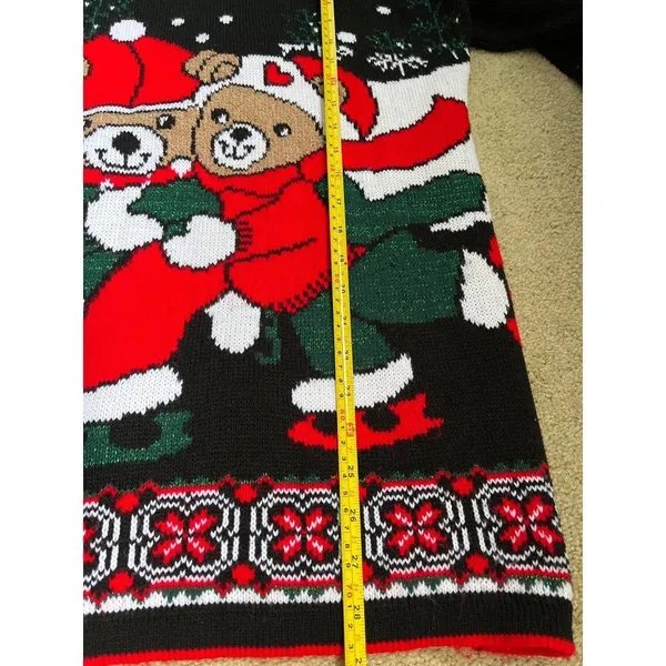 Vtg 80s pair of Christmas teddy bear sweater M ice skating winter holiday cute - Image 12
