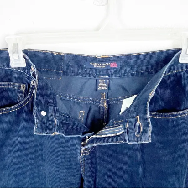 AMERICAN EAGLE Navy Blue 100% Cotton Dive Pockets Corduroy Jeans 8 Boho Western - Image 5
