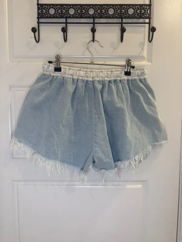 Peach Love California Denim Lounge Shorts Frayed Hem Elastic Waist - Image 3