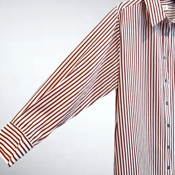 Entro Textured Stripe Button Down Shirt Dress in Rust Size S - Image 6