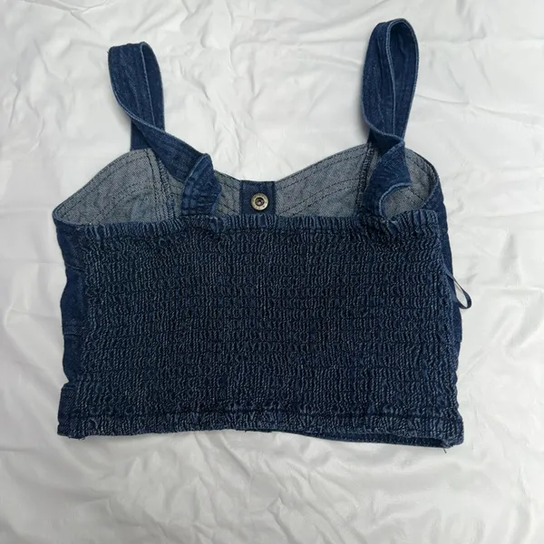 Lone Star Denim Corset Bustier Crop Top Smocked Back Size S - Image 2