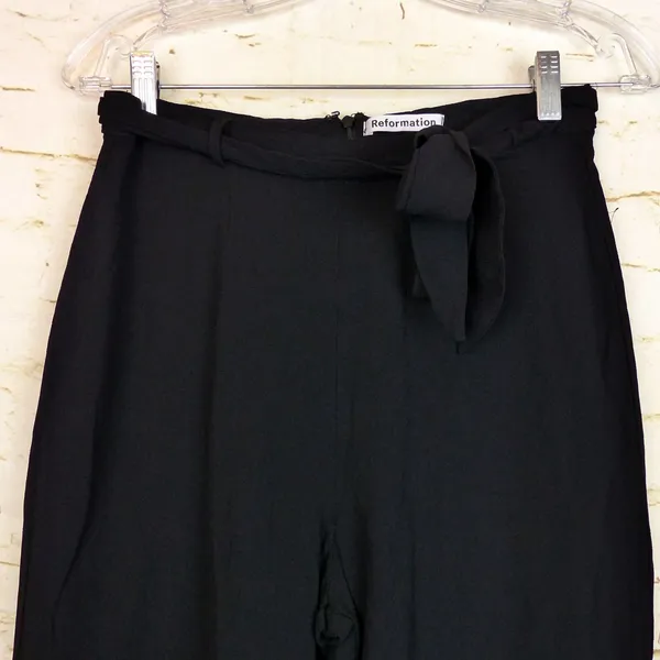 Reformation Pants Womens 8 Black Wide Leg High Rise Tie Belt Flowy Lined Boho - Image 5