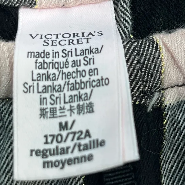 Victoria'S Secret Plaid Flannel Pj’S‎ M Pink/Black W/Gold Thread Preowned - Image 4