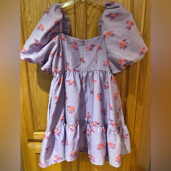 Chelsea28 Brocade‎ Puff Sleeve Babydoll Dress in Purple Lupine Floral Size XL - Image 13