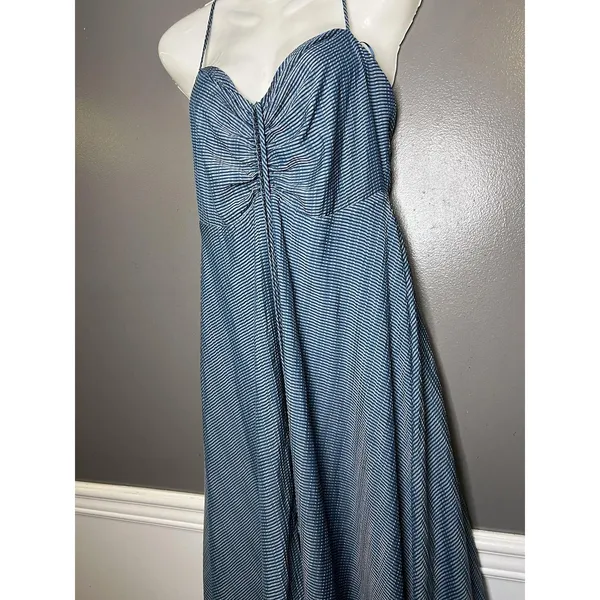Wayf Dress Womens Medium Blue Striped Sweetheart Smocked Maxi Sundress Boho - Image 5