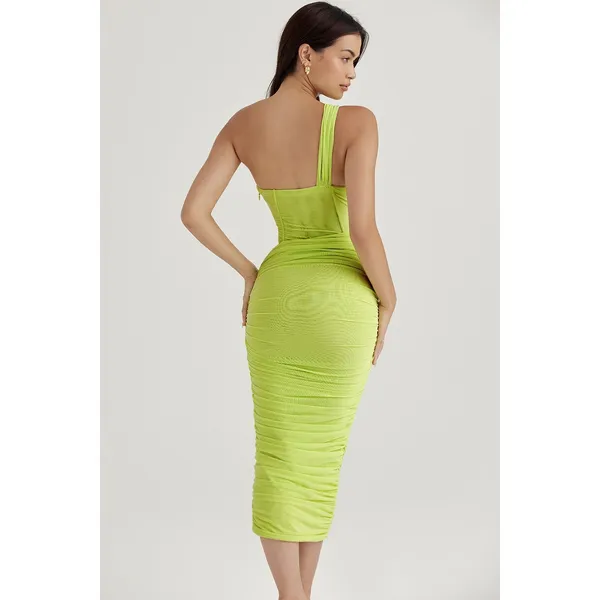 House of CB Valentina Lime Asymmetric Cutout Corset Midi Girls Night Dress NWT S - Image 3
